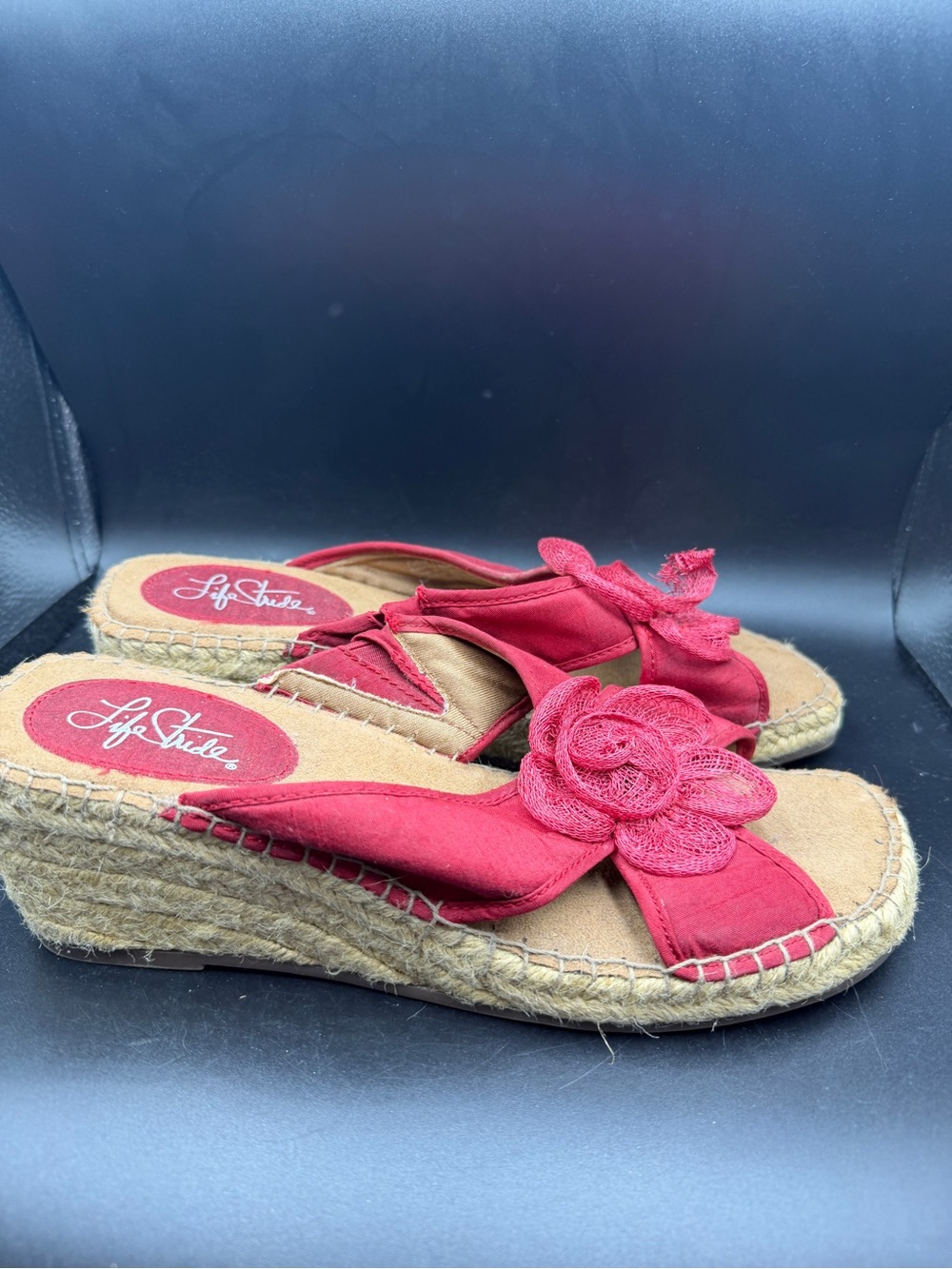 Life stride  Red Floral Espadrille Wedge Sandals